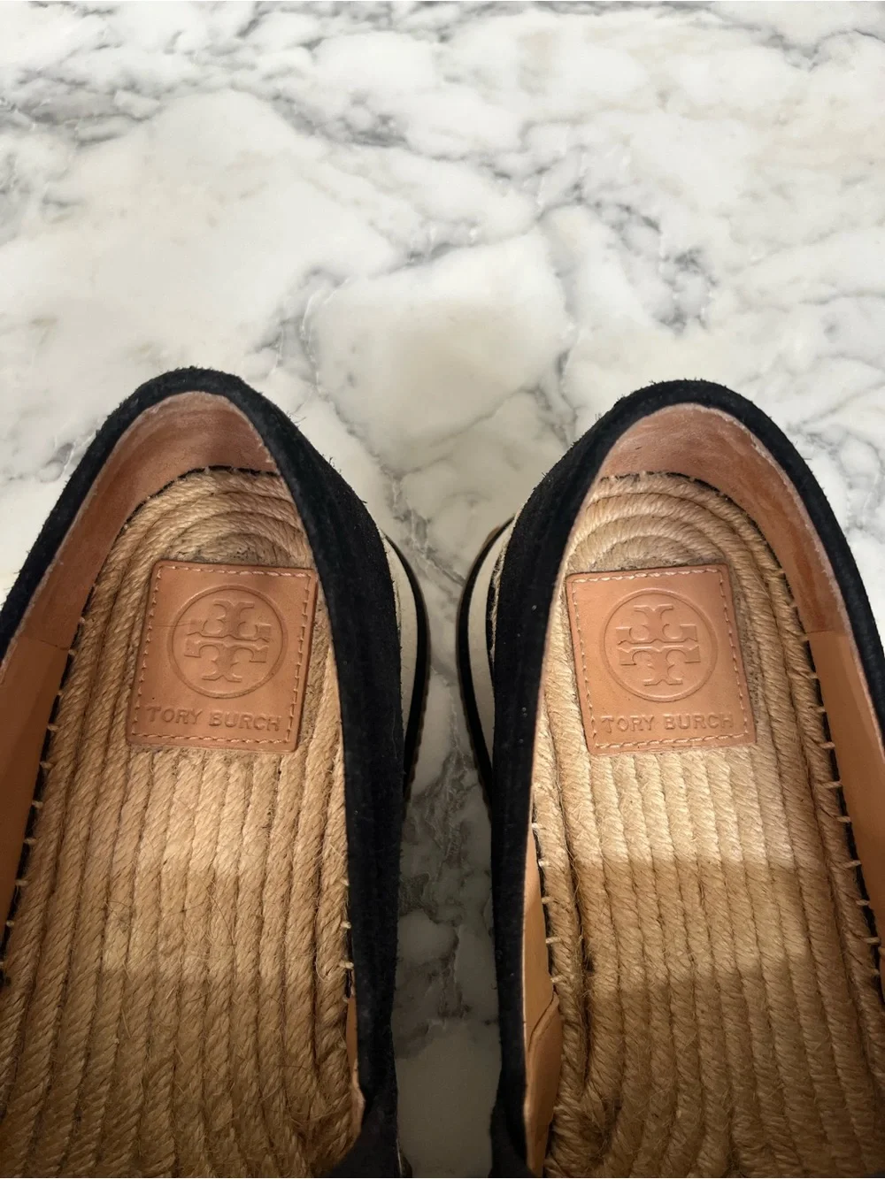 TORY BURCH Suede Leather Espadrille Daisy Black Slip On Trainers Sneakers 9
